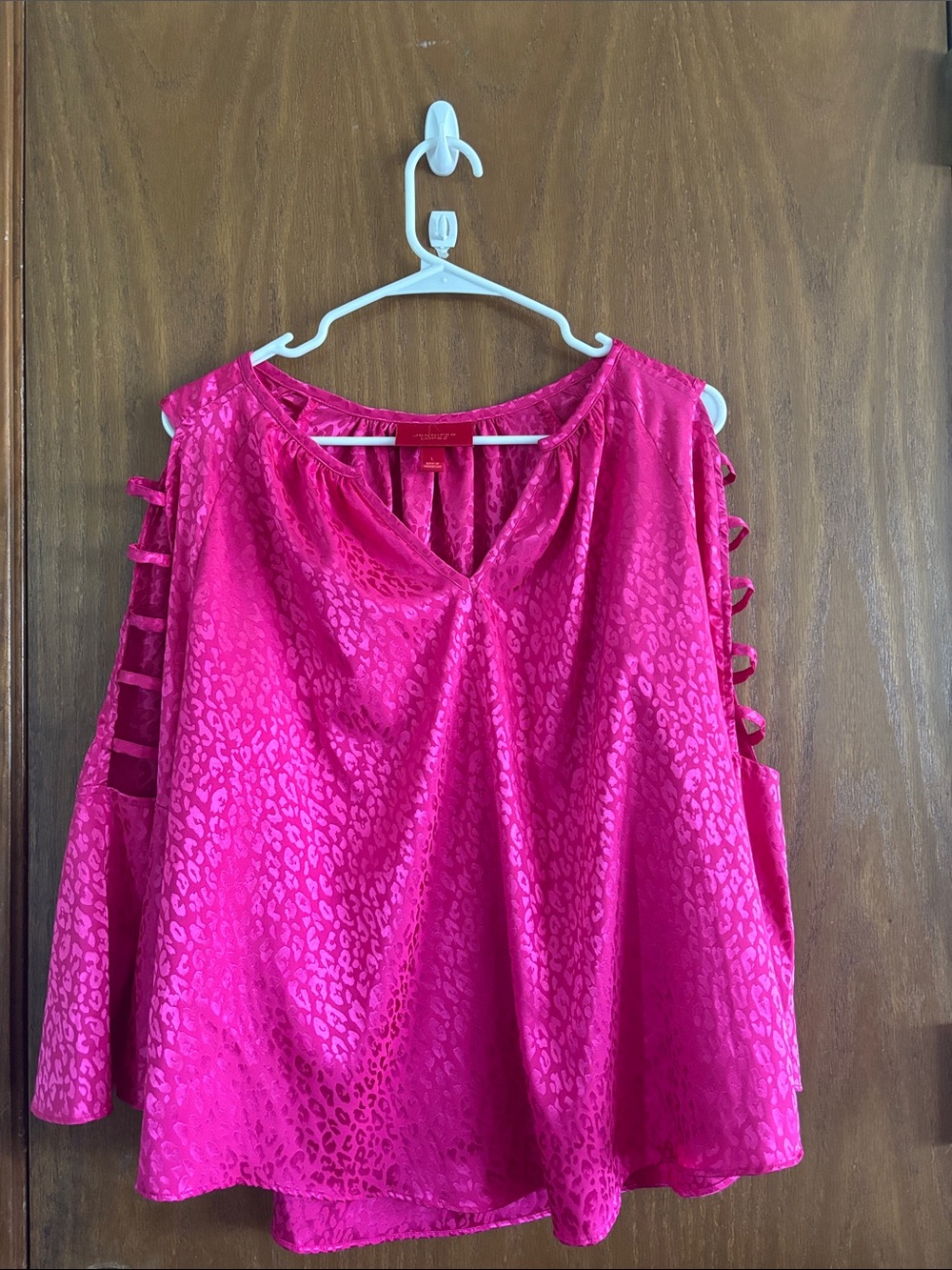 INC International Concepts Fuchsia Cold-Shoulder Satin Blouse